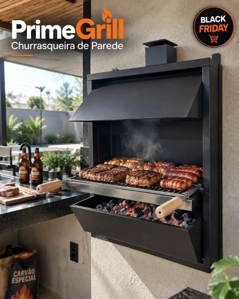 PrimeGrill - Churrasqueira de Parede + Grelha com Desconto